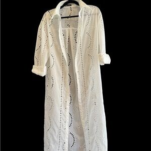 White Eyelet Long Shirt Dress/Swim Cover